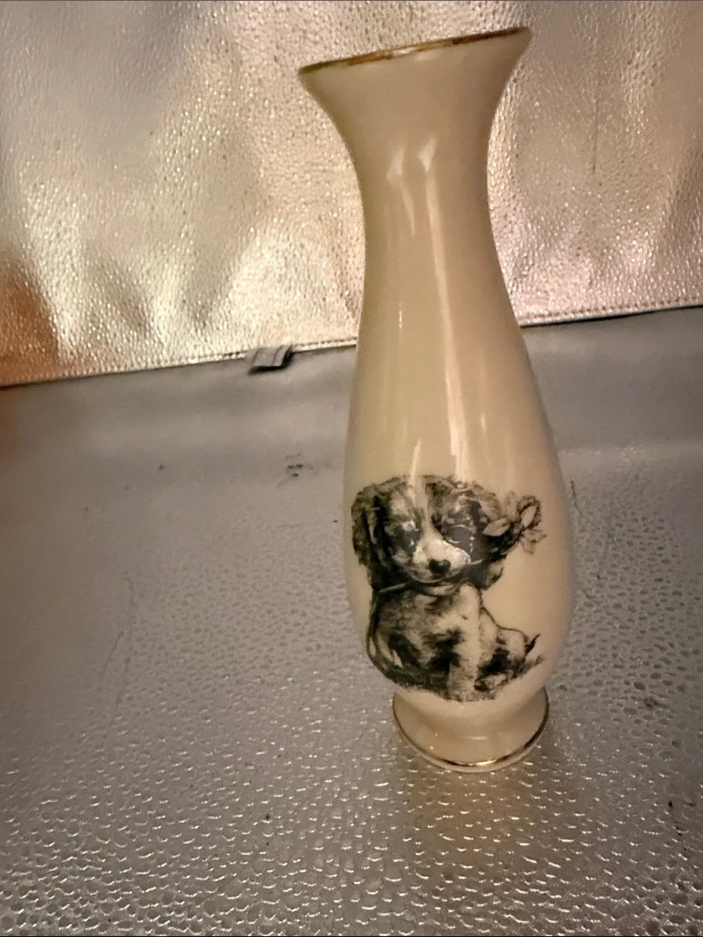 Vintage Small World Greetings Porcelain Bud Vase with King Charles Spaniel